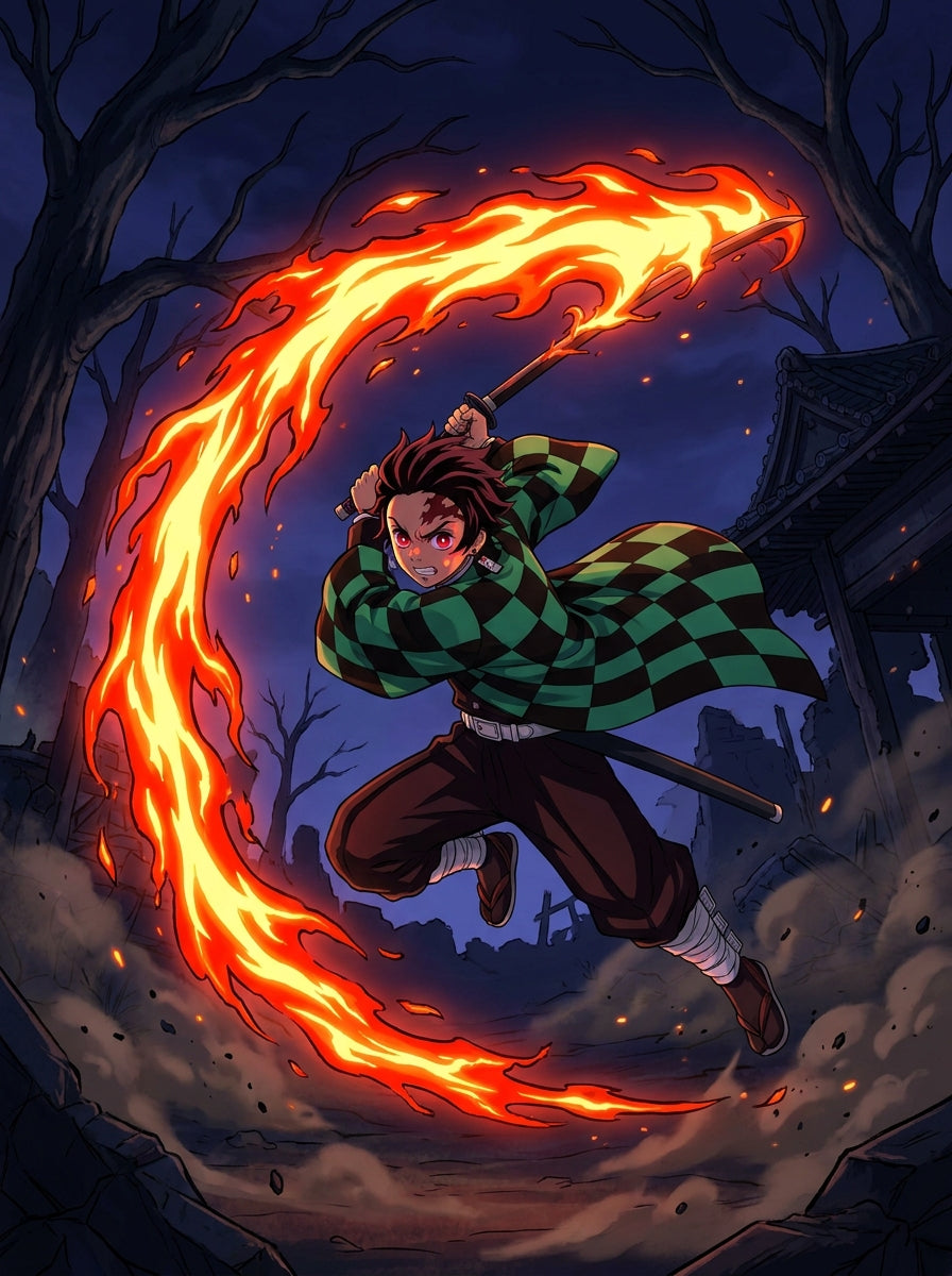 Cuadro Metálico Demon Slayer: Tanjiro Danza del Fuego