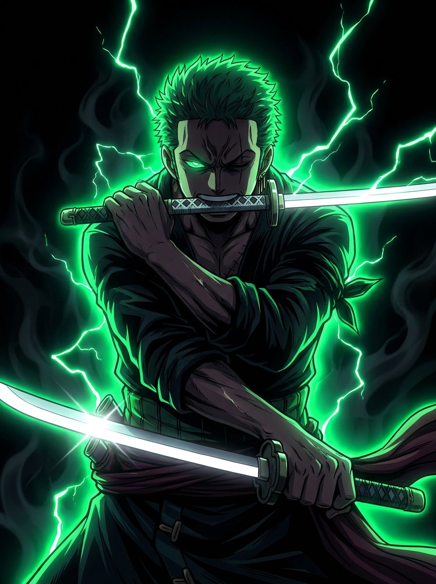 Cuadro Metálico One Piece: Zoro Roronoa (Aura Verde)