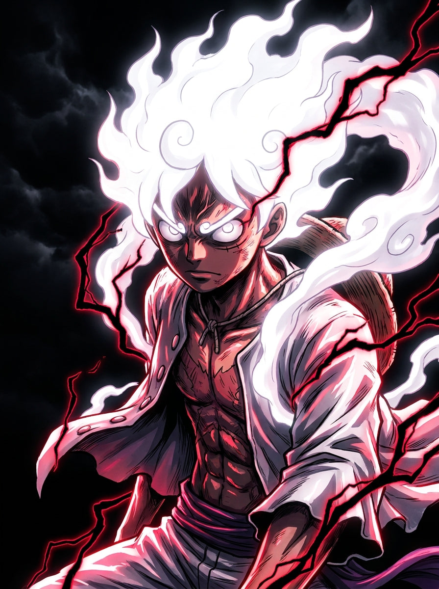 Cuadro Metálico One Piece: Luffy Gear 5 (Edición Rayo Neón)